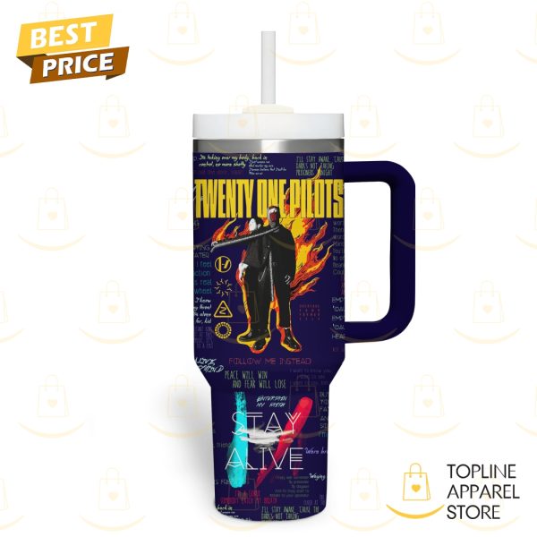 Twenty One Pilots Stay Alive Tumbler With Handle And Straw