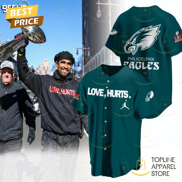 Philadelphia Eagles Love Hurts Super Bowl LIX Champions Baseball Jersey – Green