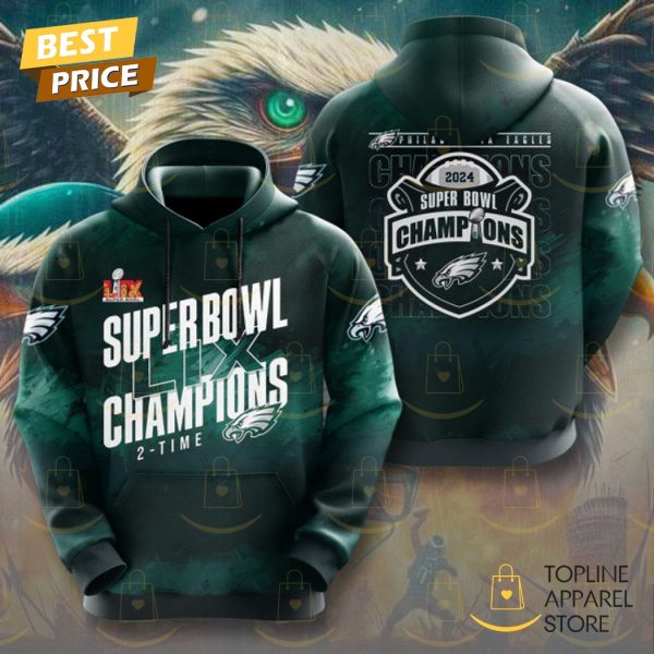 Super Bowl LIX Champions 2-Time Philadelphia Eagles Hoodie