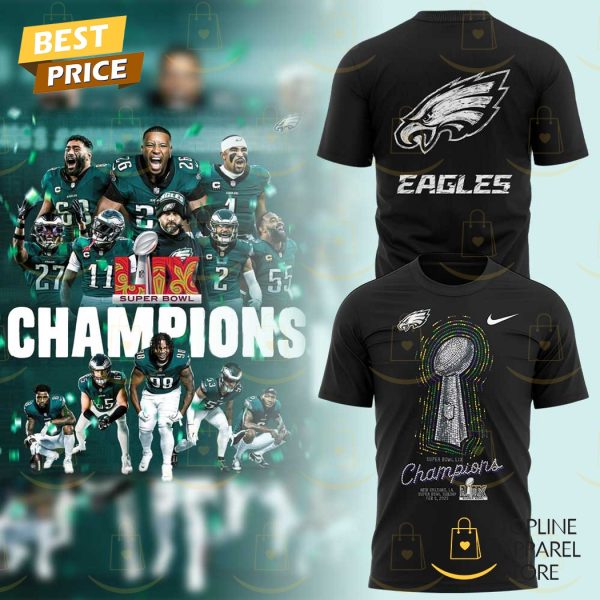 Super Bowl LIX Champions 2025 Philadelphia Eagles 3D T-Shirt – Black