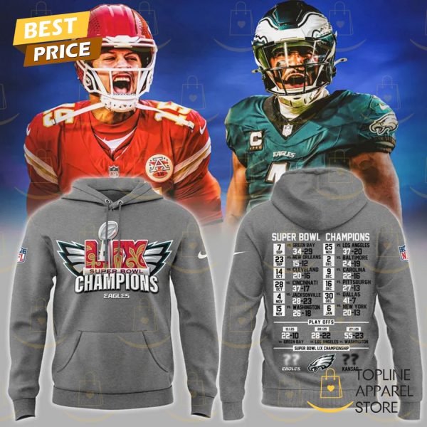 Super Bowl LIX Champions Philadelphia Eagles Grey Hoodie