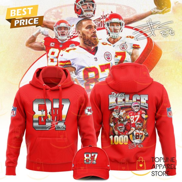 Travis Kelce Kansas City Chiefs 1000 Career Receptions Signature Hoodie – Red