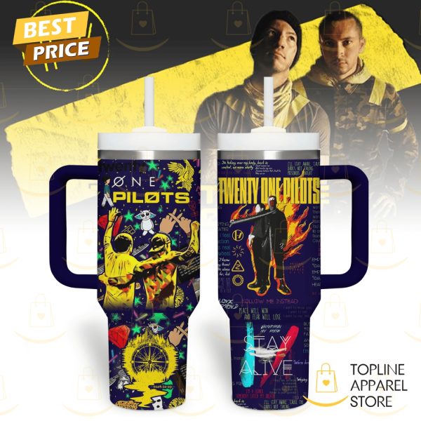 Twenty One Pilots Stay Alive Tumbler With Handle And Straw