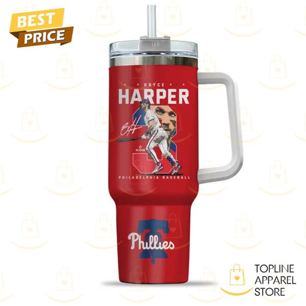 Philadelphia Phillies Bryce Harper Signature Tumbler With Handle And Straw