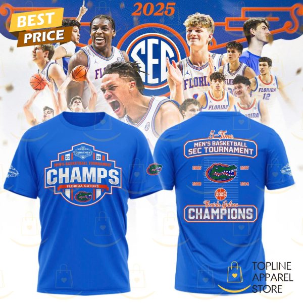 Florida Gators 2025 SEC Mens Basketball Conference Tournament Champions 3D T-Shirt