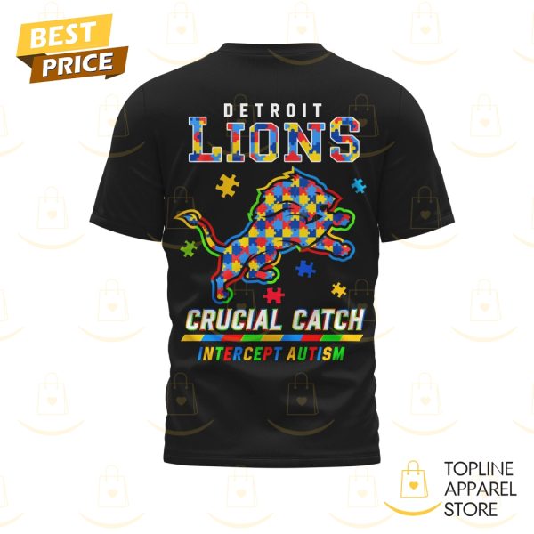 Detroit Lions x Crucial Catch Intercept Autism 3D T-Shirt