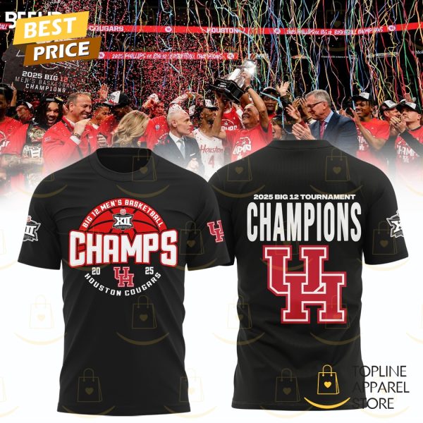 Houston Cougars 2025 Big 12 Mens Basketball Conference Tournament Champions 3D T-Shirt – Black