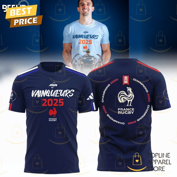France Rugby Six Nations 2025 Champions 3D T-Shirt – Blue