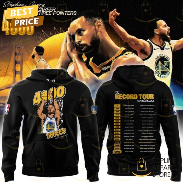 Stephen Curry Black Golden State Warriors 4000 Threes And Counting – The Record Tour Hoodie