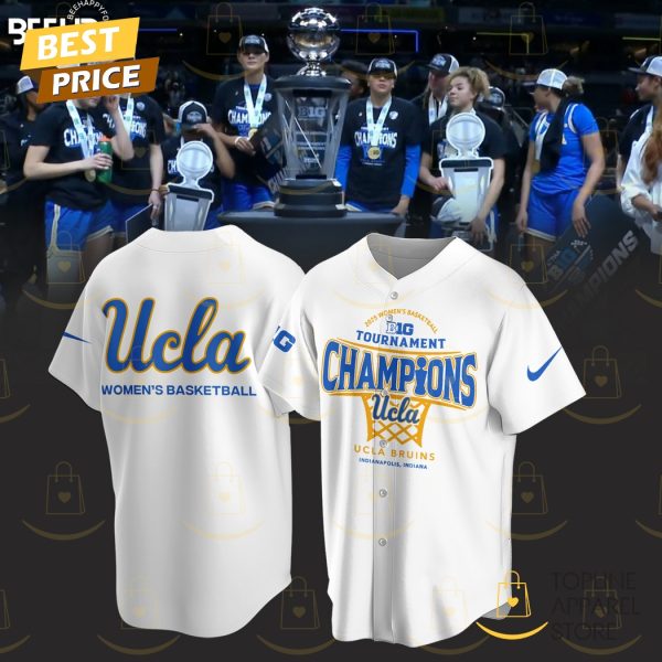 UCLA Bruins 2025 Big Ten Womens Basketball Conference Tournament Champions Baseball Jersey – White