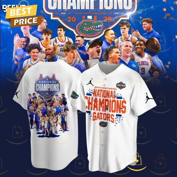 Florida Gators 2025 NCAA Mens Basketball National Champions Baseball Jersey – White