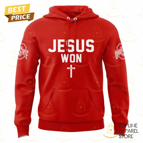 Ohio State Buckeyes JESUS WON Just Here To Give God Glory Hoodie – Red