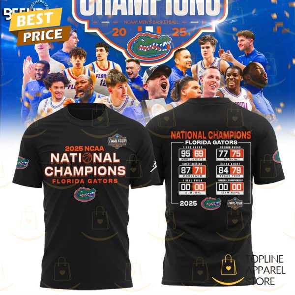 2025 NCAA Mens Basketball National Champions Florida Gators 3D T-Shirt – Black