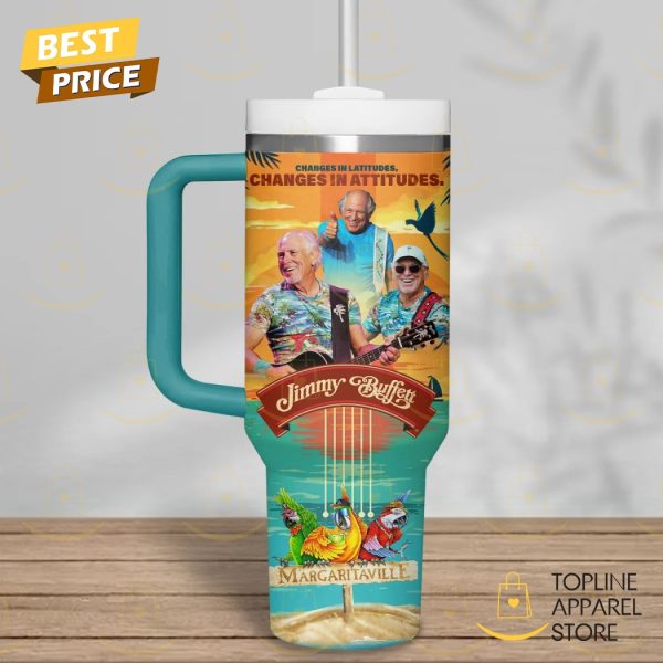 Personalized Jimmy Buffett Changes In Latitudes Changes In Attitudes Tumbler With Handle And Straw