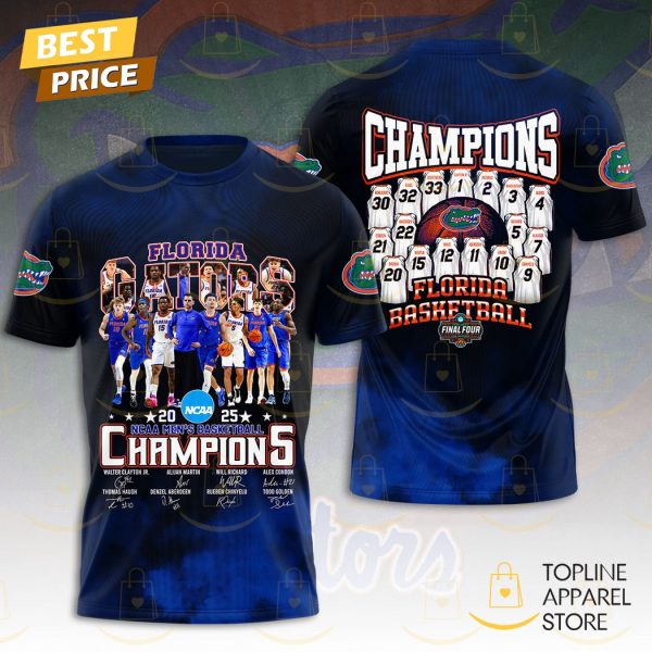Florida Gators Mens Basketball 2025 NCAA Champions Signature 3D T-Shirt