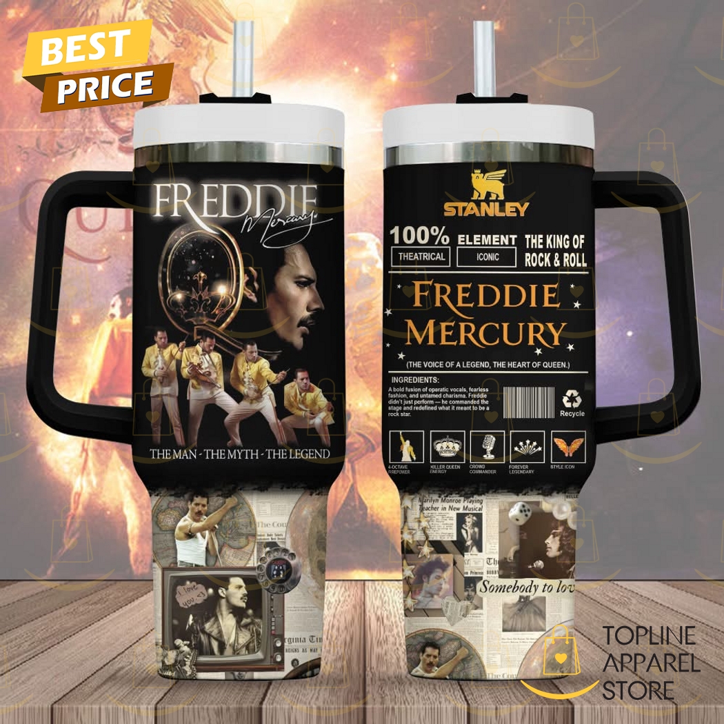 Freddie Mercury The Man - The Myth - The Legend Tumbler With Handle And Straw Freddie Mercury The Man - The Myth - The Legend Tumbler With Handle And Straw