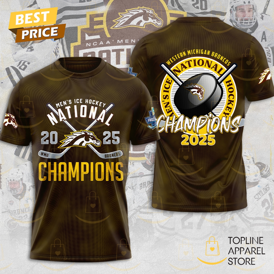 Men Hockey National Champions 2025 Western Michigan Broncos 3D T-Shirt Men Hockey National Champions 2025 Western Michigan Broncos 3D T-Shirt