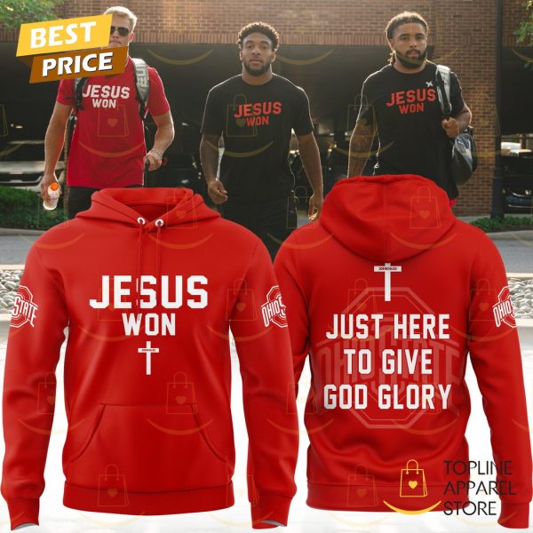 Ohio State Buckeyes JESUS WON Just Here To Give God Glory Hoodie – Red