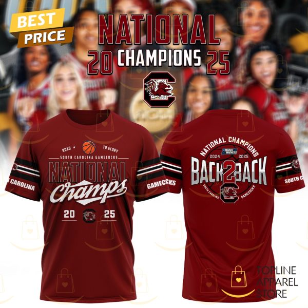 South Carolina Gamecocks Womens Basketball National Champions 2024-2025 Back 2 Back 3D T-Shirt – Red