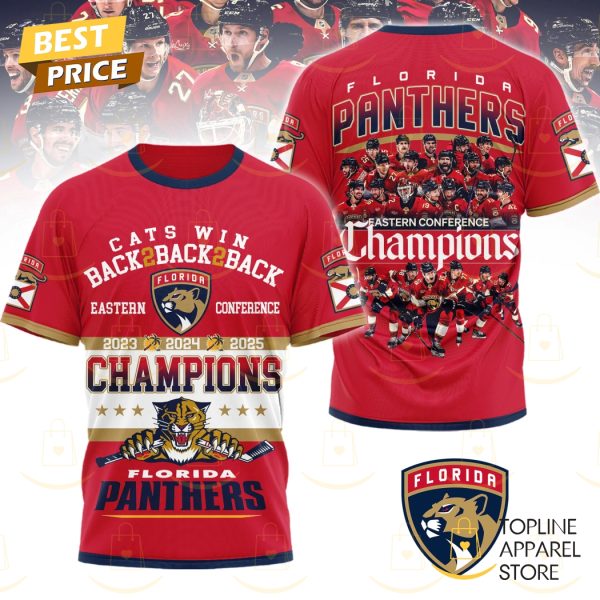2025 Eastern Conference Champions Florida Panthers Back 2 Back 2 Back 3D T-Shirt