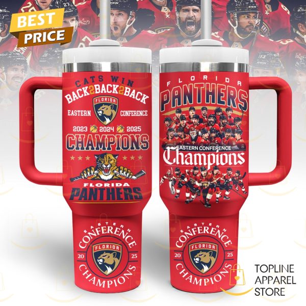 2025 Eastern Conference Champions Florida Panthers Back 2 Back 2 Back Tumbler With Handle And Straw