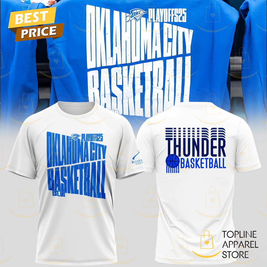 2025 Oklahoma City Thunder Playoff 3D T-Shirt - White 2025 Oklahoma City Thunder Playoff 3D T-Shirt - White