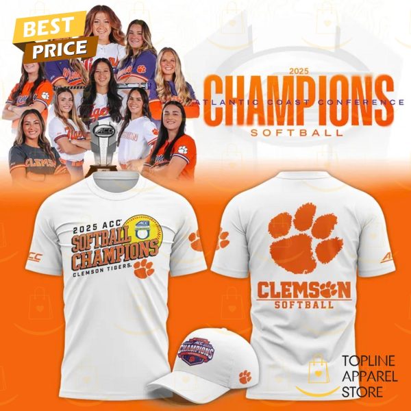 Clemson Tigers 2025 ACC Softball Conference Tournament Champions 3D T-Shirt – White