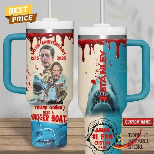 Personalized 50th Anniversary 1975-2025 Jaws You Are Gonna Need A Bigger Boat Tumbler With Handle And Straw
