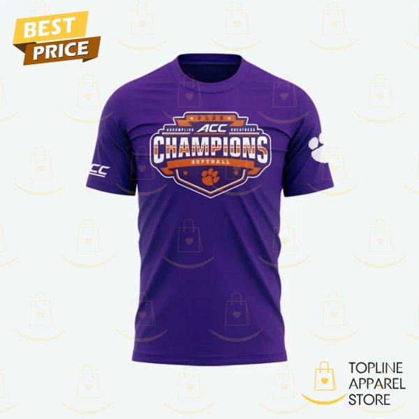 Clemson Tigers 2025 ACC Softball Conference Tournament Champions 3D T-Shirt – Purple