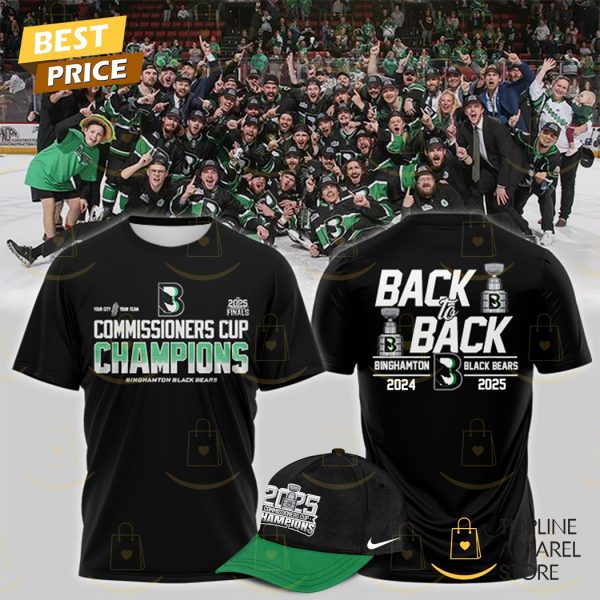 Binghamton Black Bears 2024-2025 Back To Back Commissioners Cup Champions 3D T-Shirt – Black