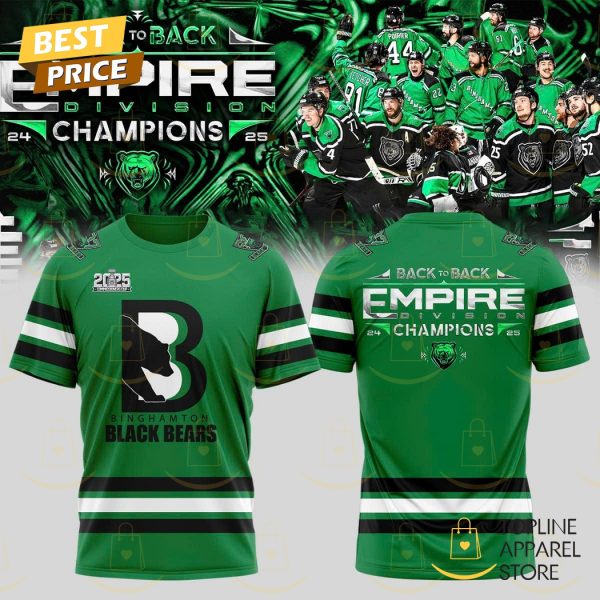 Binghamton Black Bears 2024-2025 Back To Back Commissioners Cup Champions 3D T-Shirt – Green