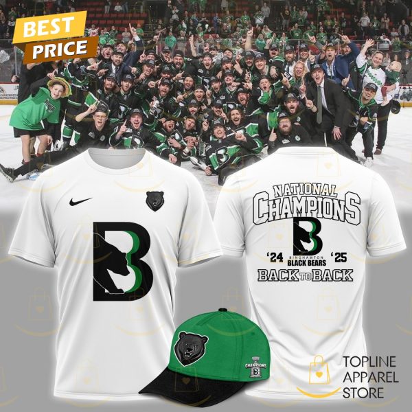 Binghamton Black Bears Commissioners Cup Champions Back To Back 2024-2025 3D T-Shirt – White