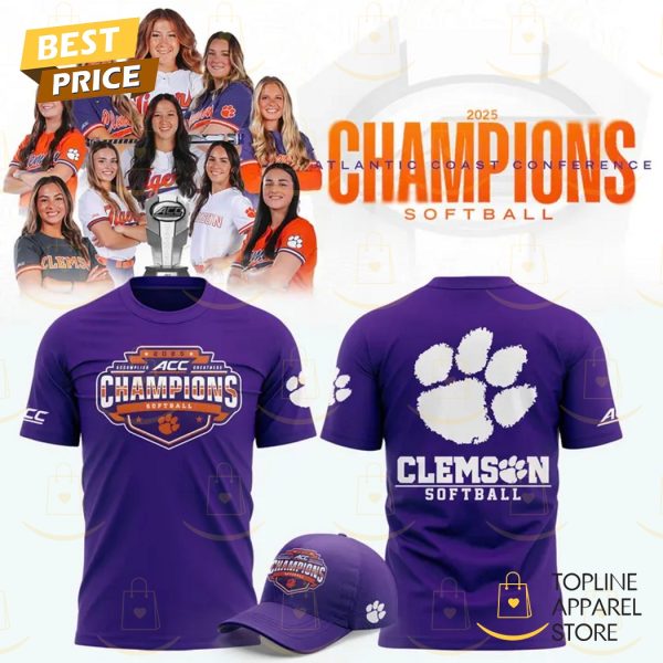 Clemson Tigers 2025 ACC Softball Conference Tournament Champions 3D T-Shirt – Purple