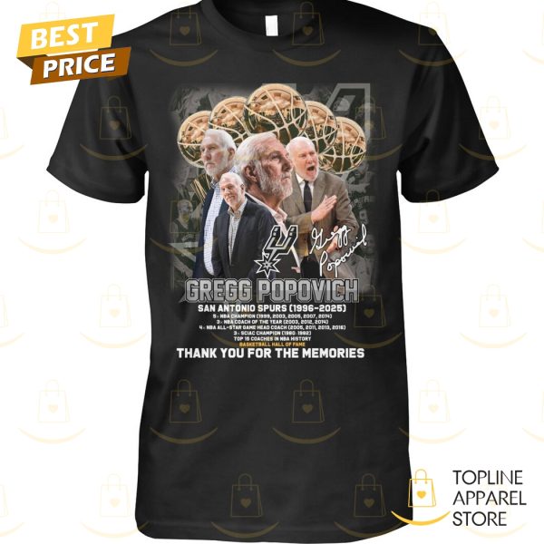 Gregg Popovich San Antonio Spurs 1996-2025 Signature Thank You For The Memories Unisex T-Shirt