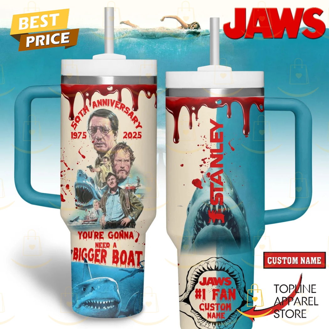 Personalized 50th Anniversary 1975-2025 Jaws You Are Gonna Need A Bigger Boat Tumbler With Handle And Straw Personalized 50th Anniversary 1975-2025 Jaws You Are Gonna Need A Bigger Boat Tumbler With Handle And Straw