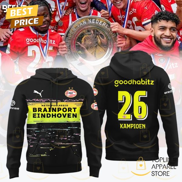 PSV Eindhoven F.C 26 Kampioen Eredivisie Cup Champions 2025 Hoodie – Black