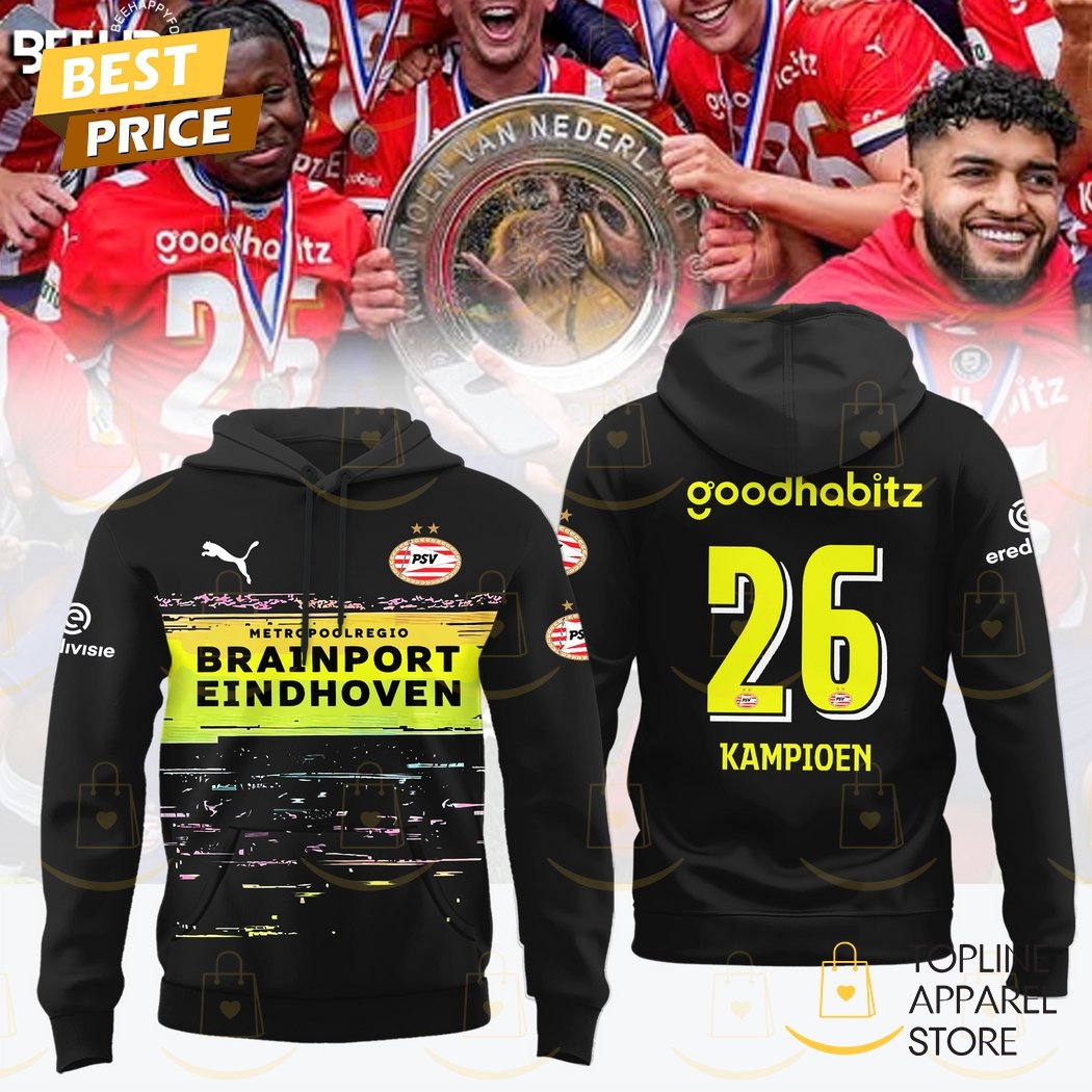 PSV Eindhoven F.C 26 Kampioen Eredivisie Cup Champions 2025 Hoodie - Black PSV Eindhoven F.C 26 Kampioen Eredivisie Cup Champions 2025 Hoodie - Black