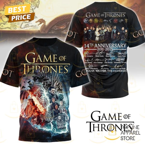 Game Of Thrones 14th Anniversary 2011-2025 Signature Thank You For The Memories 3D T-Shirt