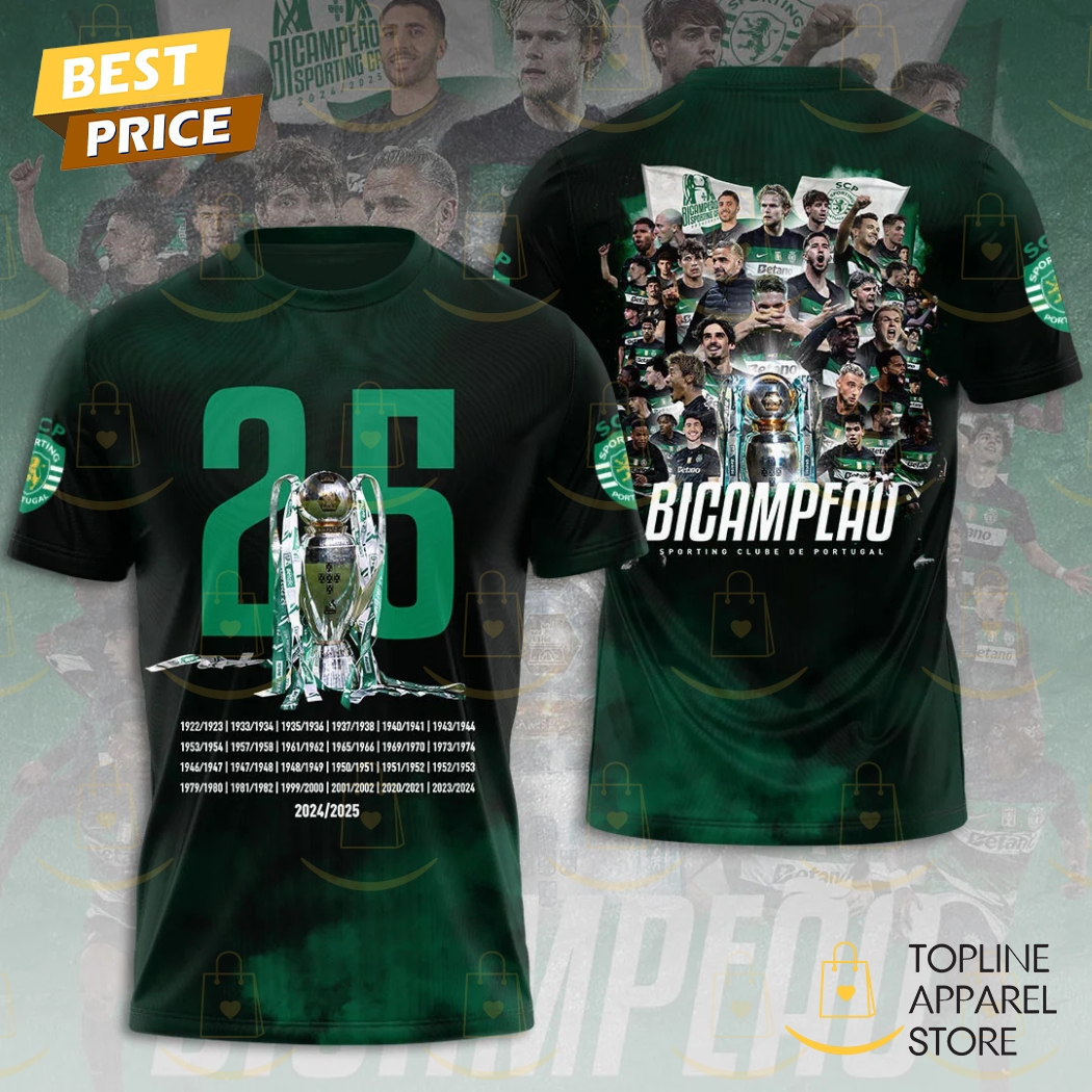 Sporting Cp 2025 Bicampeao 3D T-Shirt Sporting Cp 2025 Bicampeao 3D T-Shirt