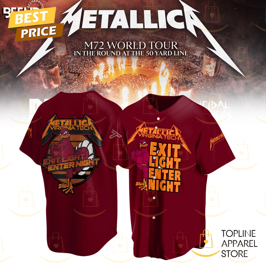 Virginia Tech Hokies Metallica M72 World Tour Exit Light Enter Night Baseball Jersey Virginia Tech Hokies Metallica M72 World Tour Exit Light Enter Night Baseball Jersey