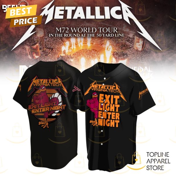 Virginia Tech Hokies Metallica M72 World Tour Exit Light Enter Night Baseball Jersey – Black