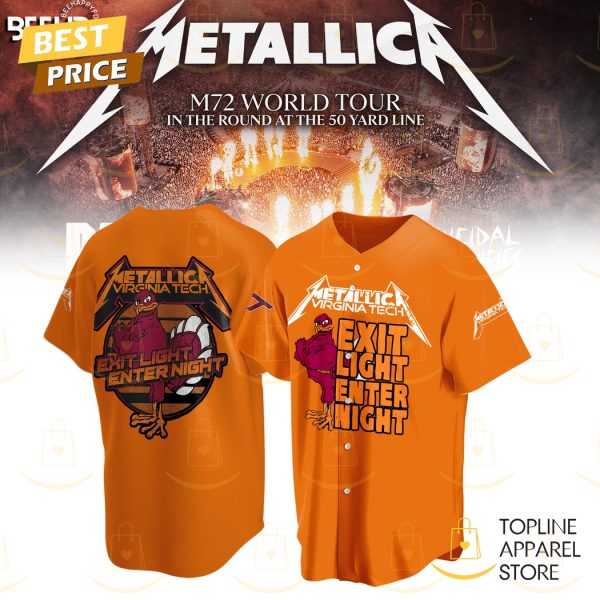 Virginia Tech Hokies Metallica M72 World Tour Exit Light Enter Night Baseball Jersey – Orange