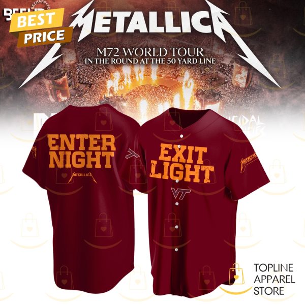 Virginia Tech Hokies Metallica Metallica M72 World Tour Exit Light Enter Night Baseball Jersey