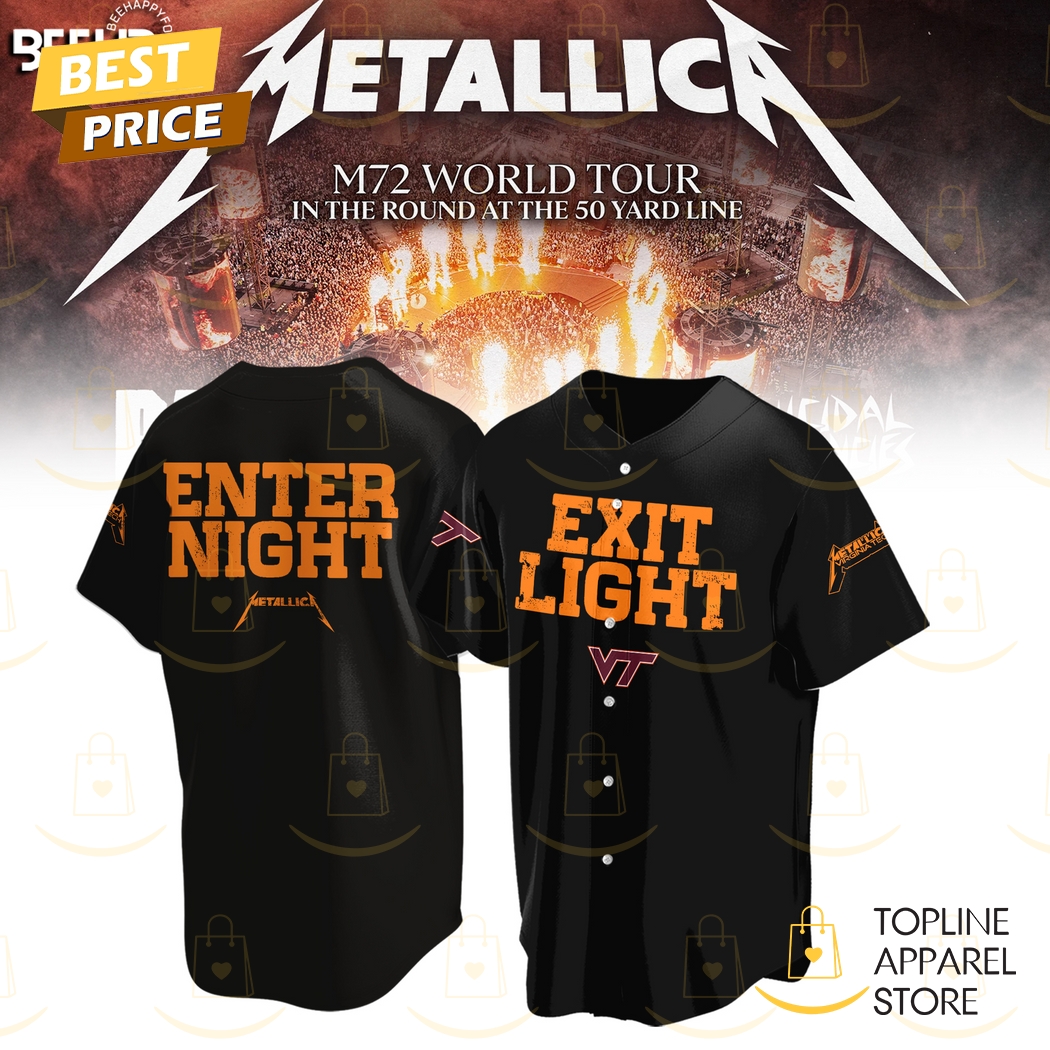 Virginia Tech Hokies Metallica Metallica M72 World Tour Exit Light Enter Night Baseball Jersey - Black Virginia Tech Hokies Metallica Metallica M72 World Tour Exit Light Enter Night Baseball Jersey - Black