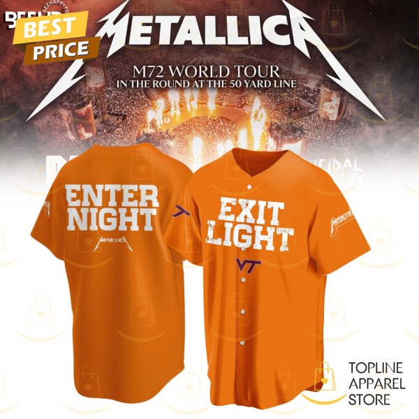 Virginia Tech Hokies Metallica Metallica M72 World Tour Exit Light Enter Night Baseball Jersey – Orange