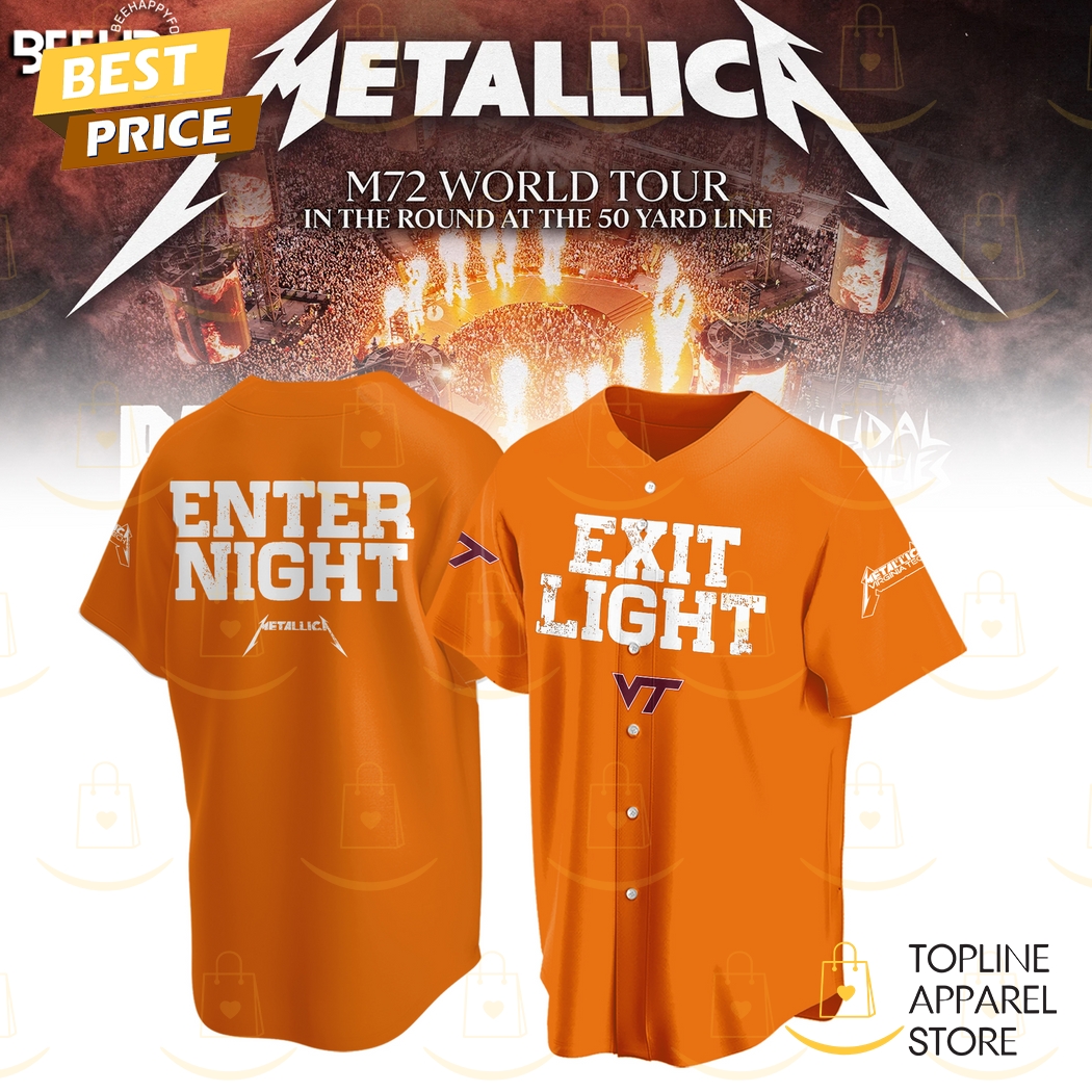 Virginia Tech Hokies Metallica Metallica M72 World Tour Exit Light Enter Night Baseball Jersey - Orange Virginia Tech Hokies Metallica Metallica M72 World Tour Exit Light Enter Night Baseball Jersey - Orange