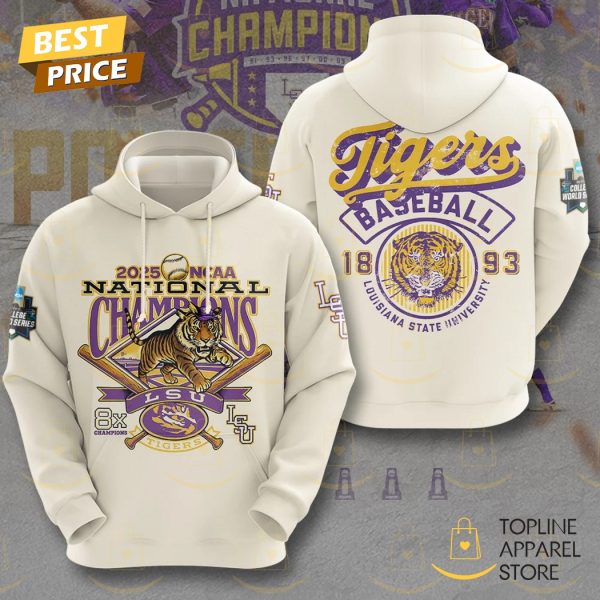 2025 NCAA National Champions LSU Tigers Baseball 8X Champions Hoodie
