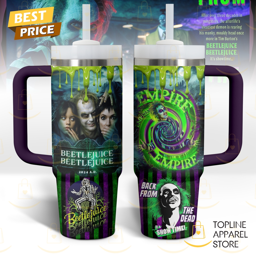 Beetlejuice Beetlejuice Back From The Dead Show Time Tumbler With Handle And Straw Beetlejuice Beetlejuice Back From The Dead Show Time Tumbler With Handle And Straw