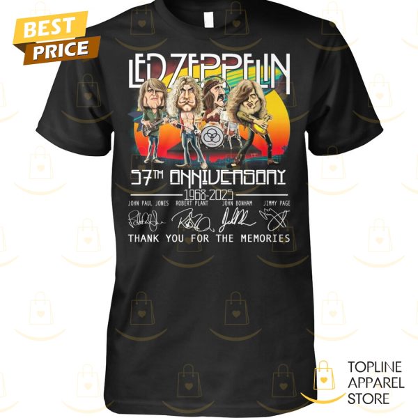 Led Zeppelin 57th Anniversary 1968-2025 Signaturr Thank You For The Memories Unisex T-Shirt