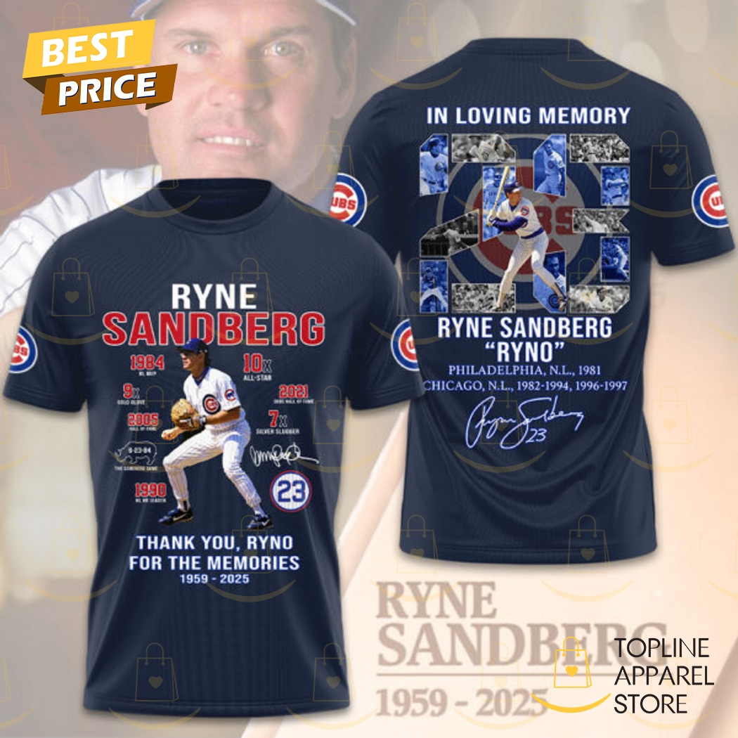 Chicago Cubs x Ryne Sandberg In Loving Memory Signature 3D T-Shirt Chicago Cubs x Ryne Sandberg In Loving Memory Signature 3D T-Shirt